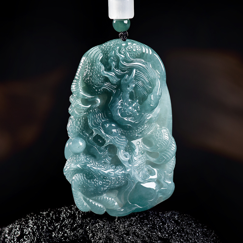 Woman Accessory - Natural Burmese Jadeite Dragon Pendant Necklace