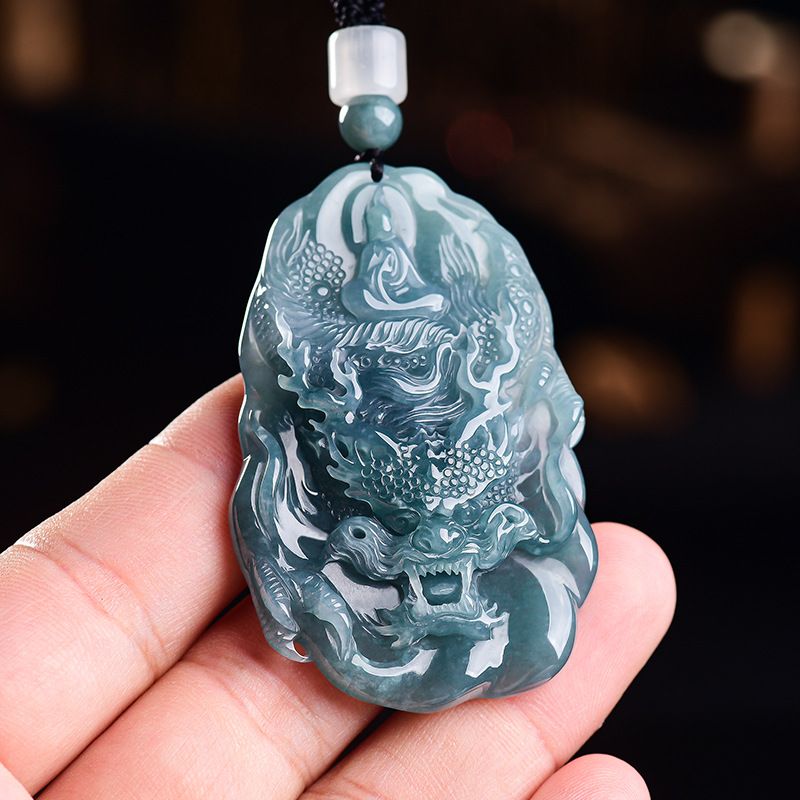 Woman Accessory - Natural Burmese Jadeite Dragon Pendant Necklace