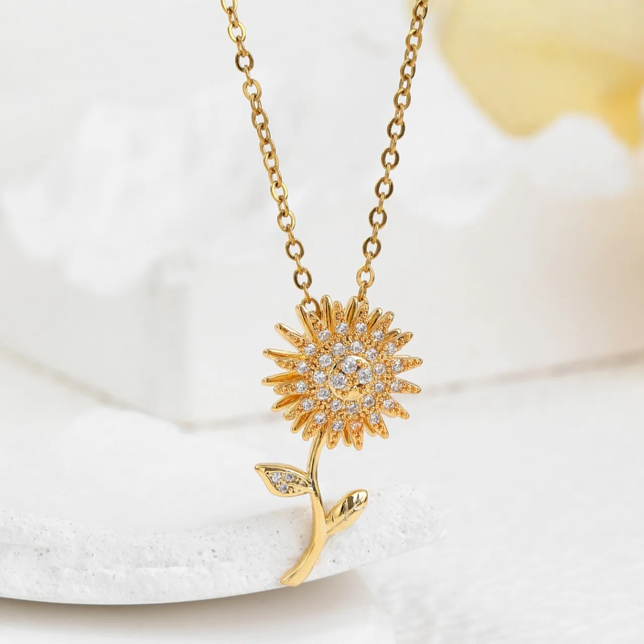 Charm Necklace Dainty - Stainless Steel Rotatable Spinning Sunflower Necklace