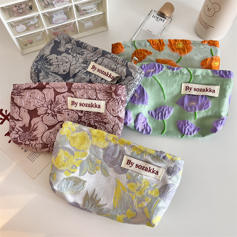 Women Accessories List - French Embossed Flowers Travel Cosmetic Storage