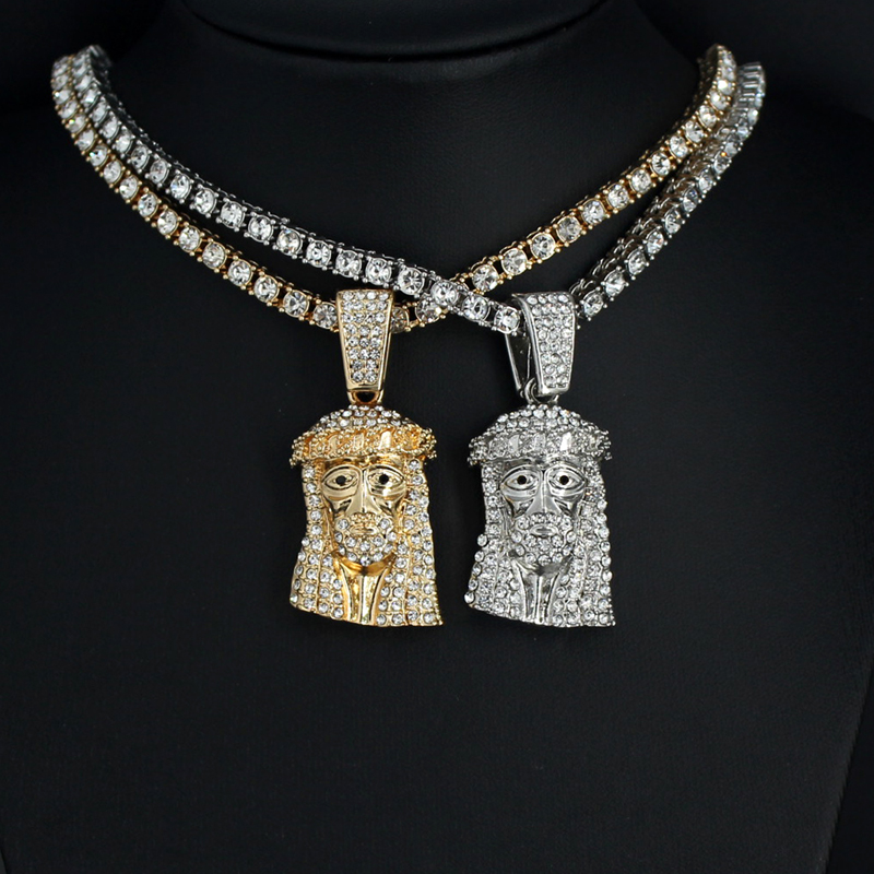 Charm Necklace Dainty - Hip Hop Iced Out Bling Jesus