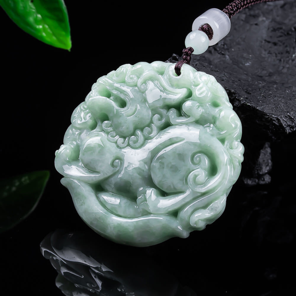 Woman Accessory - Natural Myanmar Jadeite Pixiu Pendant Necklace