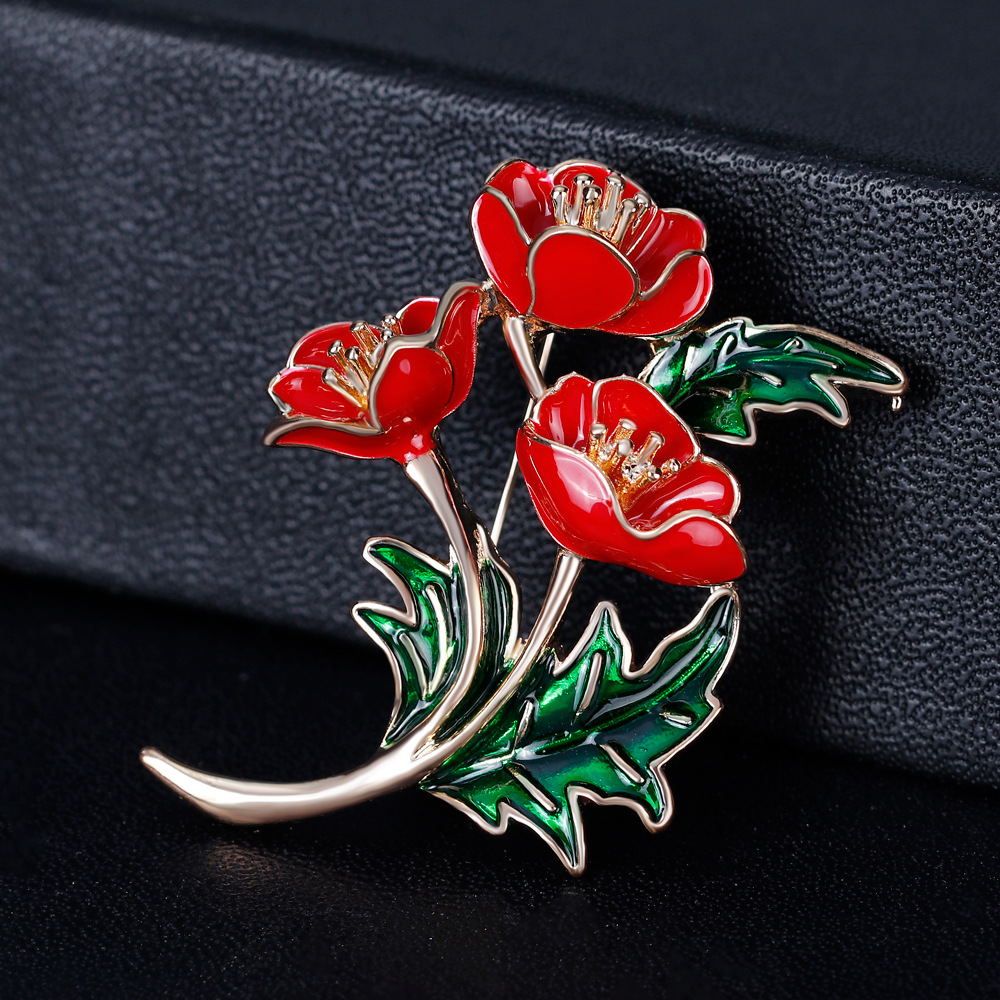Women'S Accessories Uk - Enameled Red Poppy Flower Brooch for