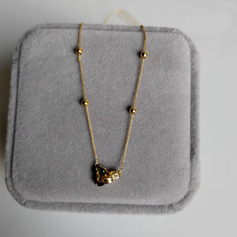 Real 18K gold double heart nec - Charm Necklace Dainty ulasan dan harga
