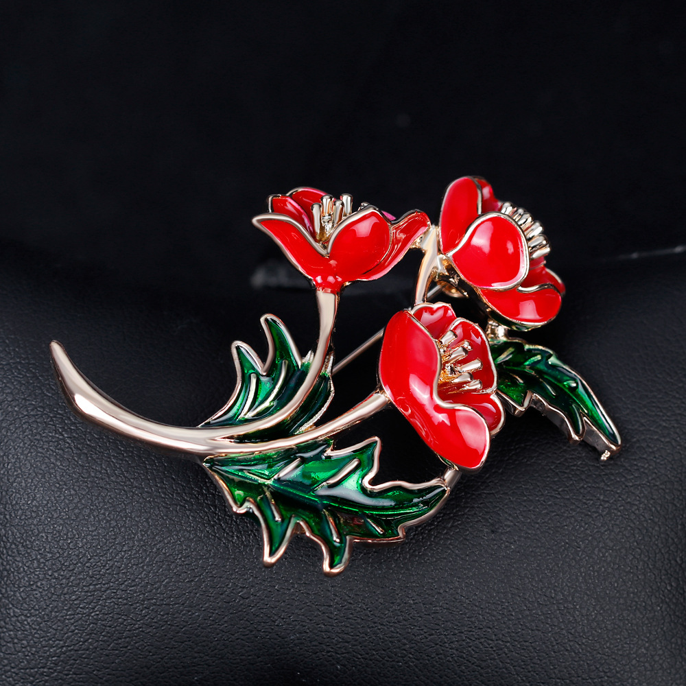Enameled Red Poppy Flower Broo - Women'S Accessories Uk ulasan dan harga